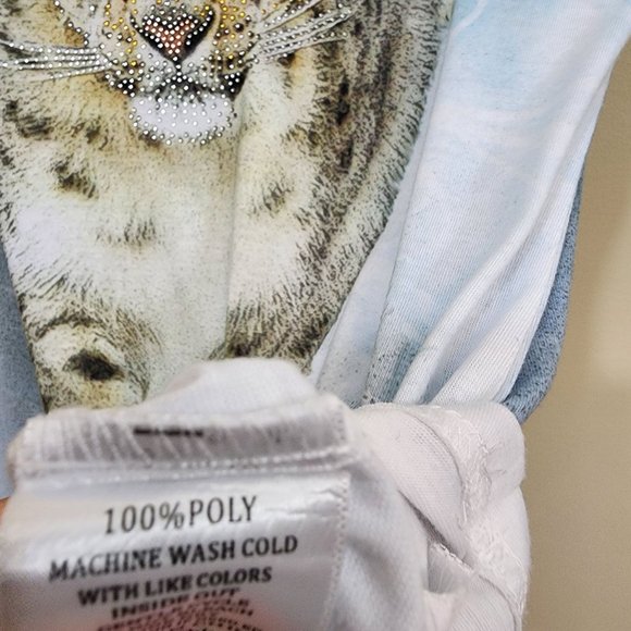 Sweet Gisele jeweled snow leopard print short sleeve shirt woman's size small - Picture 6 of 10